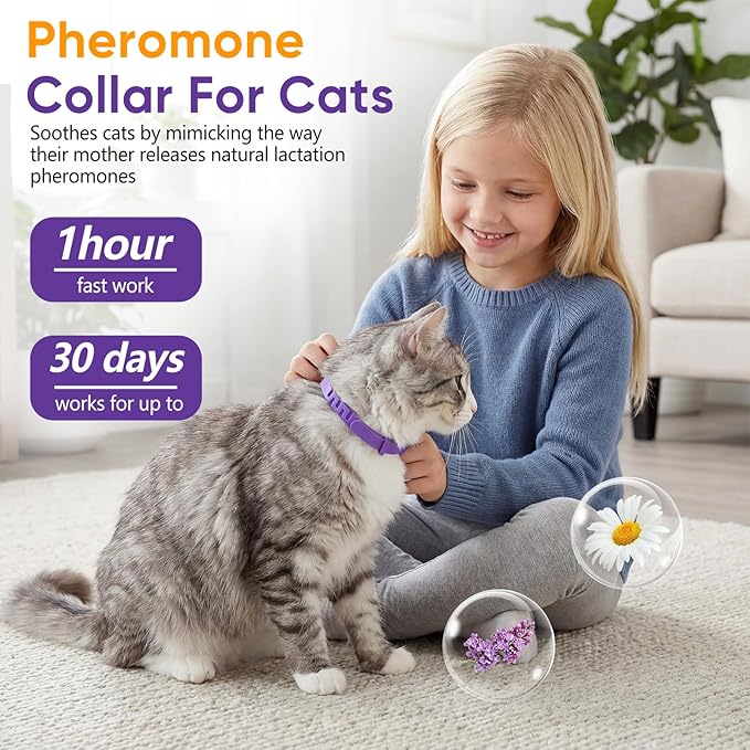 Cat Calming Collar, 4-Pack Pheromone Collars for Cats – Adjustable 15″, Up to 4 Weeks Lasting Stress & Anxiety Relief, Helps Reduce Noise Fear, Scratching & Separation Anxiety