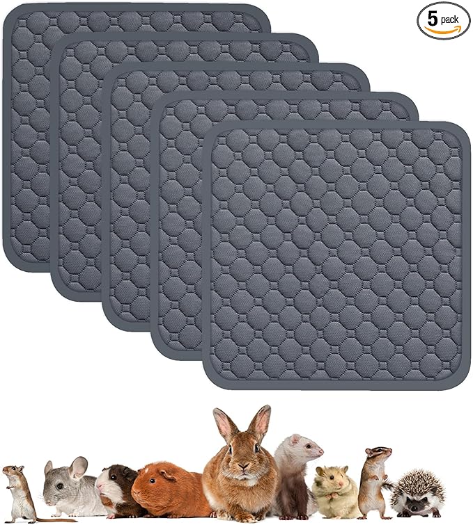 Guinea Pig Cage Liners, 14x14in 5Pack Washable Guinea Pig Fleece Bedding for Midwest, C&C Cage, Reusable & Anti Slip & Waterproof, Absorbent Guinea Pig Pee Pad for Small Animal, Rabbit, Bunny