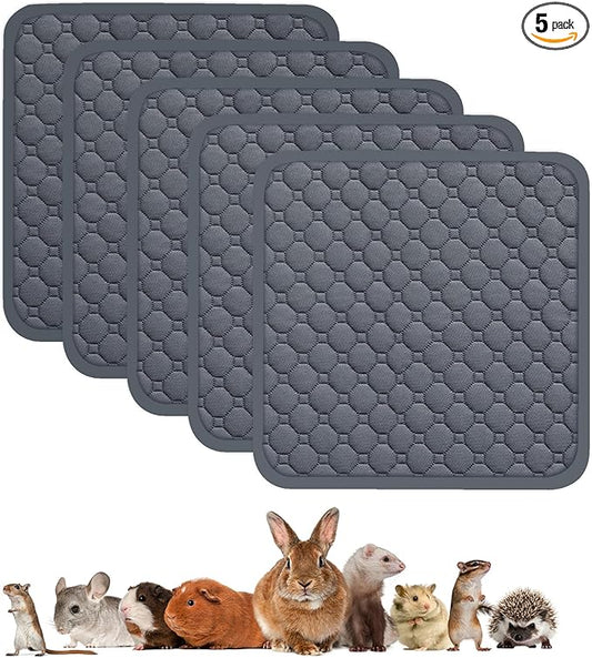 Guinea Pig Cage Liners, 14x14in 5Pack Washable Guinea Pig Fleece Bedding for Midwest, C&C Cage, Reusable & Anti Slip & Waterproof, Absorbent Guinea Pig Pee Pad for Small Animal, Rabbit, Bunny