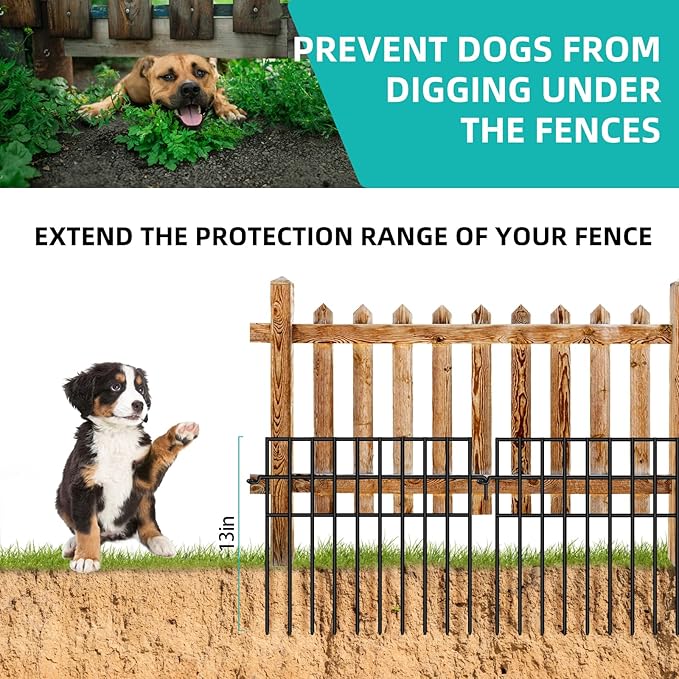 30 Panels Animal Barrier Fence, No Dig Fences, 13in(H) X 42.5ft(L) Garden Fence Animal Barrier for Rabbit and Dog Under Fencing Barrier, Rustproof Metal Fences Border for Outdoor, Yard, Patio