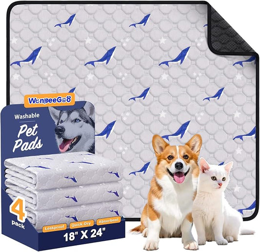 WanpeeGoo Washable Pee Pads for Dogs, 4Pack Reusable Puppy Pads, Super Absorbent & Leakproof Dog Pads, Anti-Slip Dog Pee Pads for Puppy Training & Incontinence, Dolphin Pattern 18"x24"