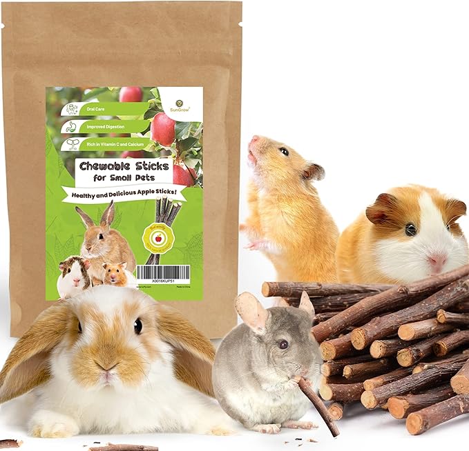 SunGrow Apple Sticks, Wood Chew Sticks for Rabbits, Chinchillas, Bunny, Hamster, Squirrel, Guinea Pigs, Small Animals Molar Pet Chew Toys Treat for Teeth Grinding 200g (7 oz)