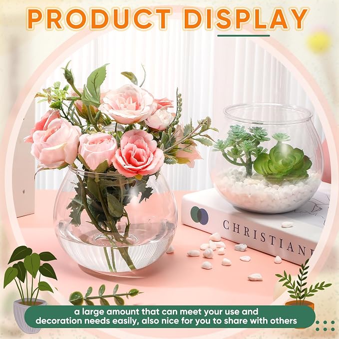 FoldTier 4 Pcs Plastic Fish Bowls 27 Oz Clear Round Vase Centerpieces | Shatterproof Acrylic Fish Bowl Drinks Container, Perfect Parties Wedding Table Decor, Versatile as Floral Vase or Terrarium