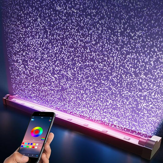Smart App-Controlled LED Aquarium Light with 16 Million Colors, 12 Dynamic Effects, Fish Tank Light with Nano Air Bubble for Aquarium Bubbler Decorations, Submersible Fish Tank Accessories - 23''