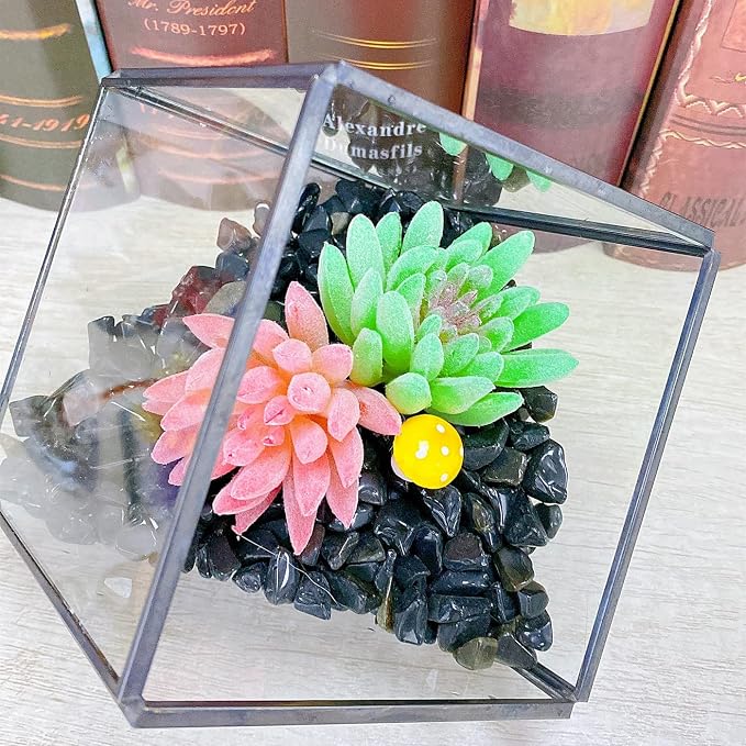 Black Obsidian Crystal Polished Gravel Quartz Stones 0.3-0.4" Pea Chips Stone Natural Crushed Tumbled Rocks Gem for Home Decoration Aquarium Small Tank Plants Vase Filler Landscape Ornament, 0.55 lbs