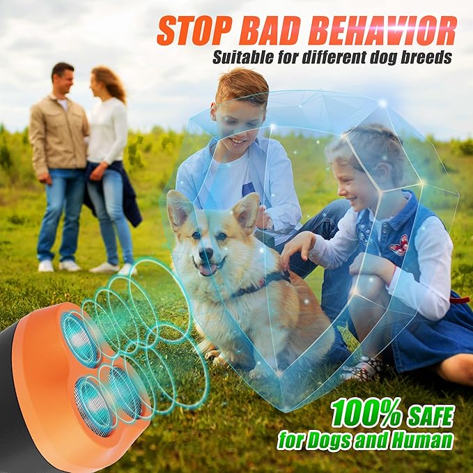 Dog Bark Deterrent Device - 3X Ultrasonic Anti Barking Device Stop Barking Control for Small Medium Large Dog Outdoor Indoor Behavior Correct 4 Training Modes Up to 50Ft Long Range
