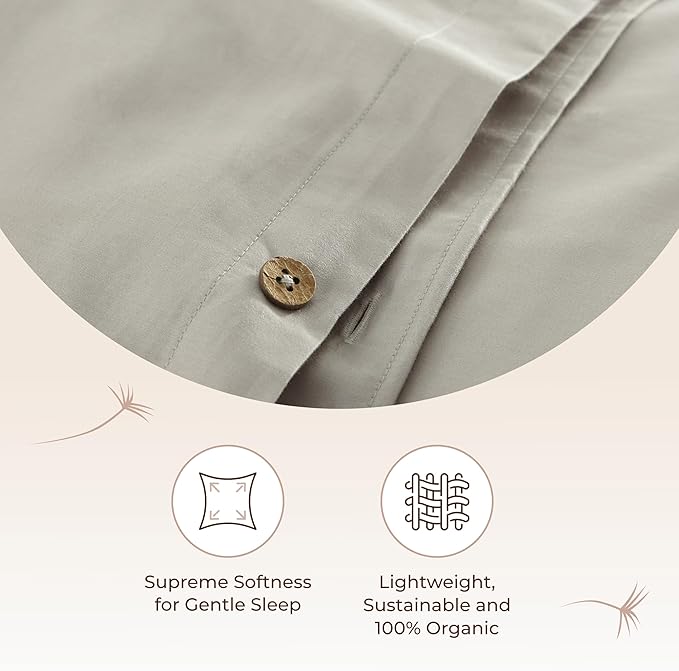 100% Organic Cotton Duvet Cover Queen Size - Naturally Soft Lightweight & Cooling Duvet Cover Set with Decorative Shams - Premium GOTS Certified 300 Thread Count Sateen Weave (Pewter, Queen)