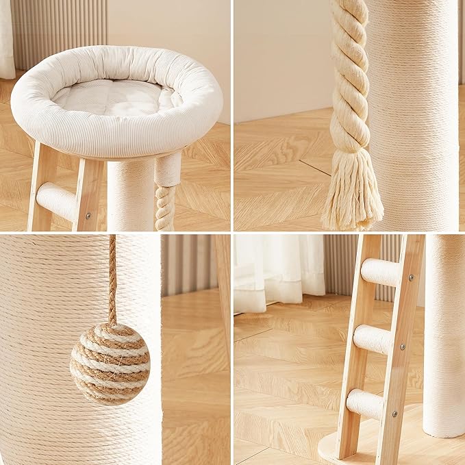 Modern Cat Tree Small Tower with Scratching Post for Indoor, Solid Wood Multifunctional Corner Cat Tree Tower with Bed