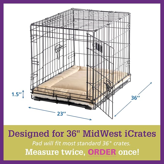 Pet Dreams Dog Crate Pad - Washable Kennel Mat, Crate Pads for Dog Cages, Non-Toxic, Flat Indoor Cat Bed, Fits iCrate 18, 24, 30, 36, 42, 48 Inches (Denim, Large, 36")