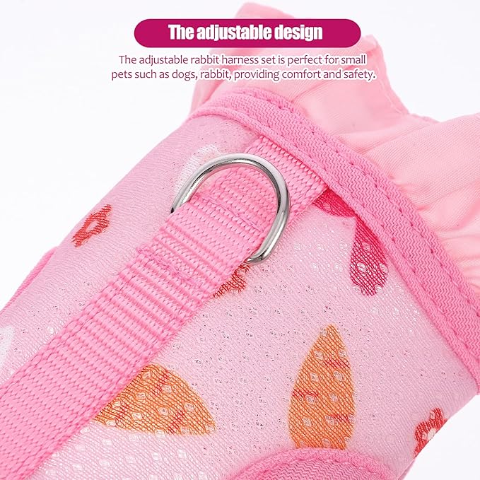 Adjustable Small Pet Harness Leash Set, Breathable Mesh Bunny Vest Harness with Wear-Resistant Leash, Pink S Size for Outdoor Rabbit and Guinea Pig Walking
