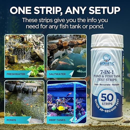 Pond Test Strips 7-in-1 (50 Pack) – Fish Tank & Pond Water Testing Kit for Freshwater & Saltwater – Quick & Accurate Aquarium Water Test Kit for pH, Nitrate, Nitrite, Hardness