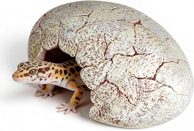 Dinosaur Egg Reptile Hide - Resin Cave for Leopard Gecko, Bearded Dragon & Small Snakes - Humid Hide, Shedding Aid & Terrarium Decor Tank Accessories (Small)