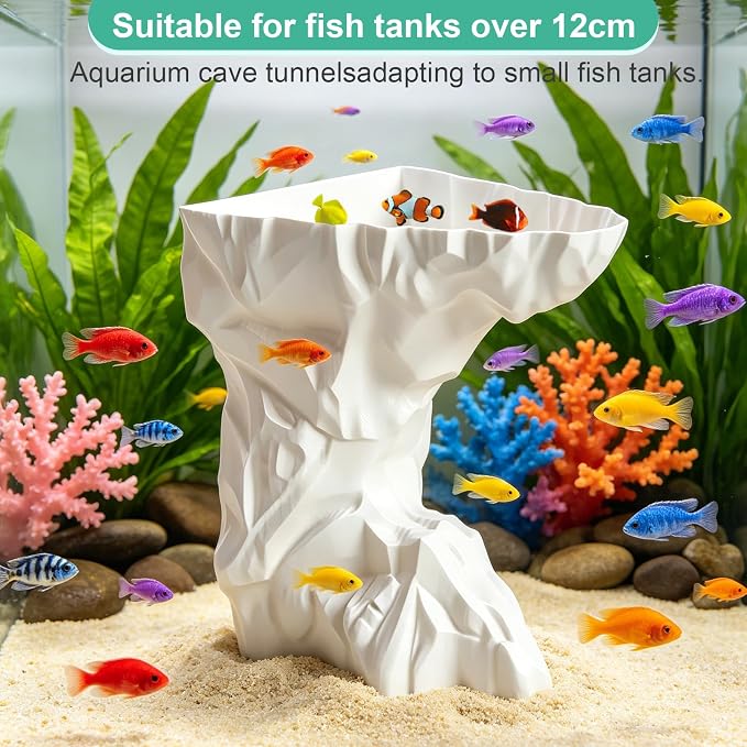 Saim Aquarium Underground Cave with Viewing Ports, Substrate-Friendly Under Gravel Tunnel Hideout, Natural Curve Corner Decor for Pleco, Shrimp, Corydoras & Kuhli Loach (Small)