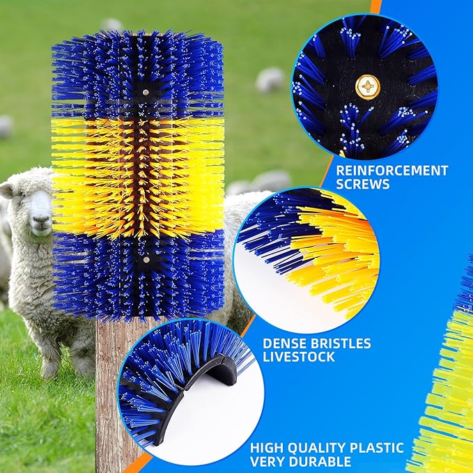Extra Large Size Livestock Scratching Brush, Upgraded Horse/Goat/Cow/Cattle Scratcher Brush for Grooming, Itch Relief Horse Scratcher Brushes Kit with Two Sets of Mounting Screws(8-Pack,Yellow)