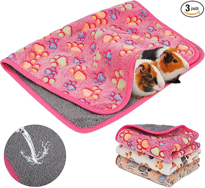 YUEPET Waterproof Guinea Pig Blankets Washable 3 Pack Small Animal Fleece Cage Liners Pet Soft Sleep Mat Pad Cover Warm Flannel Throw for Hamster Guinea Pig Rabbit Chinchilla Hedgehog Ferret 23"×16"