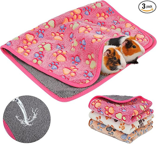 YUEPET Waterproof Guinea Pig Blankets Washable 3 Pack Small Animal Fleece Cage Liners Pet Soft Sleep Mat Pad Cover Warm Flannel Throw for Hamster Guinea Pig Rabbit Chinchilla Hedgehog Ferret 23"×16"