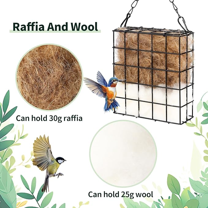 2Pcs Hummingbird Nesting Material Cage Holder with Natural Mixing Cotton Materia，Refillable Hummingbird Nesting Material Cage Holder for Bird Lover Hummingbird House Material