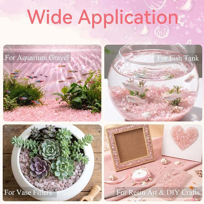 1LB Crystal Chips Stone Rose Quartz 3-5mm Mini Decorative Rock | Crushed Crystal Quartz Bulk,Irregular Polished Rocks for Fish Tank,Vases Filler,Succulent Plants Decor,Aquarium Gravel Rocks