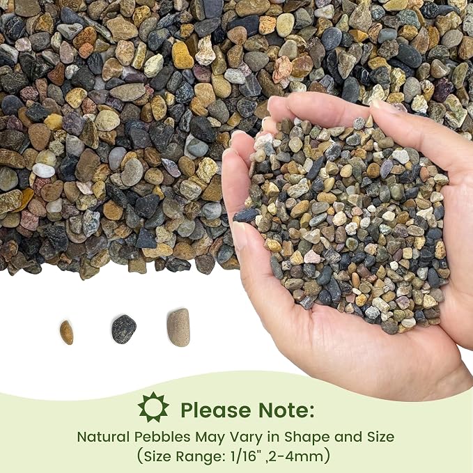 SIDONG 20LB Natural Aquarium Gravel, Small River Rocks for Fish Tank, Garden & Vase Decor - 1/16 Inch Pea Gravel, 2-4mm Polished Stones for Landscaping, Potted Plants, Terrarium