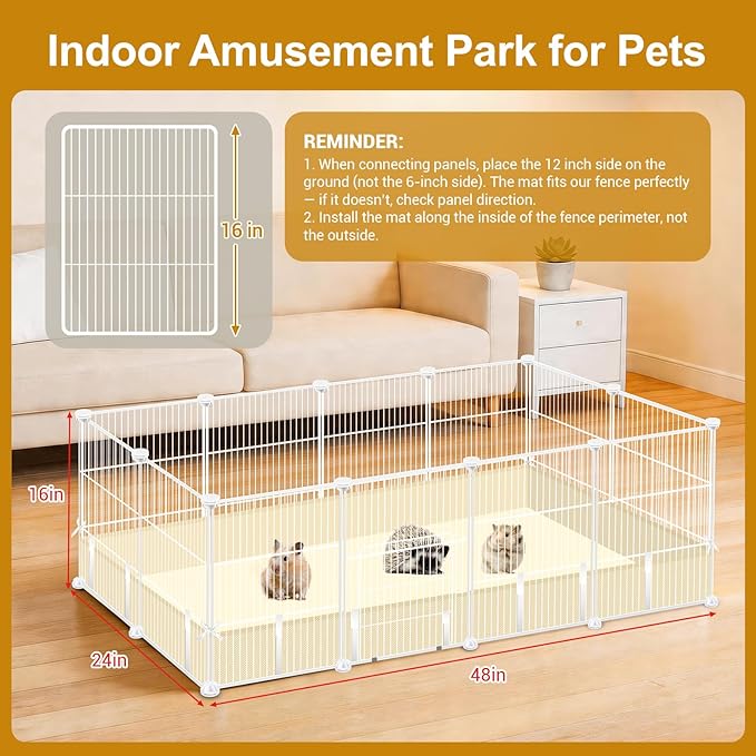 VISCOO 12 Panels Guinea Pig Cages, 48" x 24" x 16" DIY Small Animal Playpen with Waterproof Mat, C&C Cage for Guinea Pigs, Bunny, Hamsters, Indoor Portable Metal Wire Yard Fence Rabbit Cage