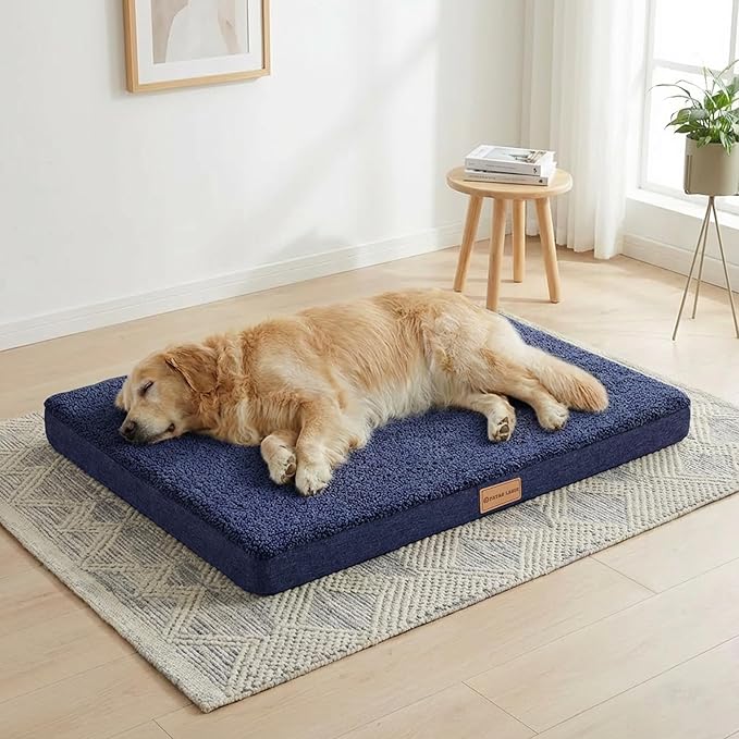 Patas Lague Orthopedic XL Dog Bed Large Sized Dog 48''X30'', Soft Waterproof Egg Crate Foam Large Pet Crate Beds Mat with Removable Washable Cover and Non-Slip Bottom, Navy Blue