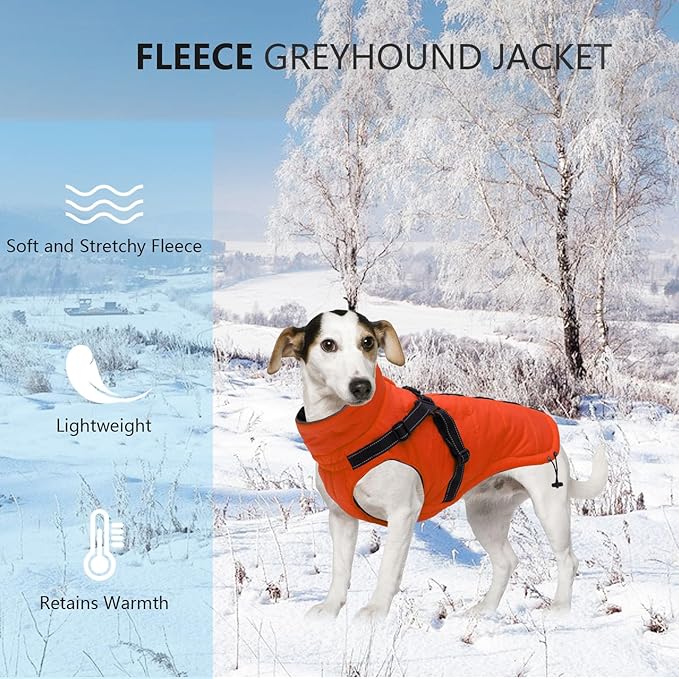 Geyecete Winter Warm Coat Waterproof Dog Winter Jacket with Harness Traction Belt,Pet Outdoor Jacket Dog Autumn and Winter Clothes for Medium, Small Dog-Orange-S