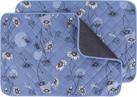 IEUUMLER Washable Pee Pads for Dogs, 2 Pack Non-Slip & Waterproof Pack Whelping Pad, Reusable Washable Puppy Potty Training Pad with Fast Absorbent for Playpen EU007 (Gray Blue Daisy, 36"X24"-2pcs)