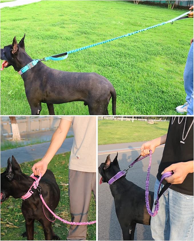 AUBELL Tactical Dog Collar and Leash Set, Reflective Adjustable Heavy Duty Military K9 Collars with Handle and Metal Buckle for Extra Large Dogs, with Airtag Case and 2 Patches(Teal,XL)