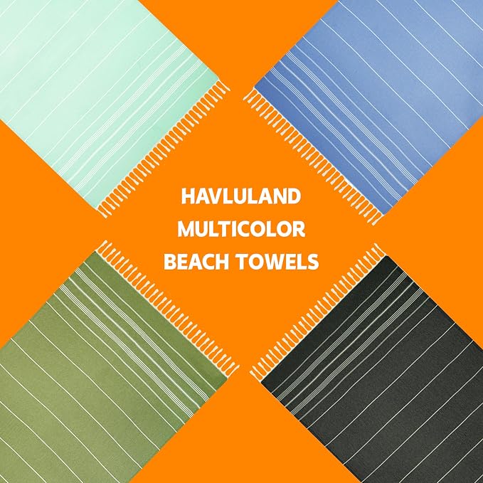 HAVLULAND Turkish Beach Towels, Oversized 40"x72" Turkish Bath Towel, Highly Absorbent Quick Dry Sand Free Beach Towels for Beach Pool Spa Gym Yoga Travel Camping Picnic Blanket - Aquamarine
