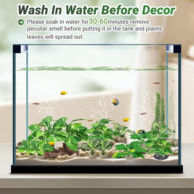 GOZILLA Silk Fish Tank Plants,Reptile Artificial Plant,Reptile Plants for Terrarium,Aquarium Decorations Accessories Set,Resin Driftwood Artificial Silk Aquarium Plant for Fish Tank.(11PCS/A-Set)