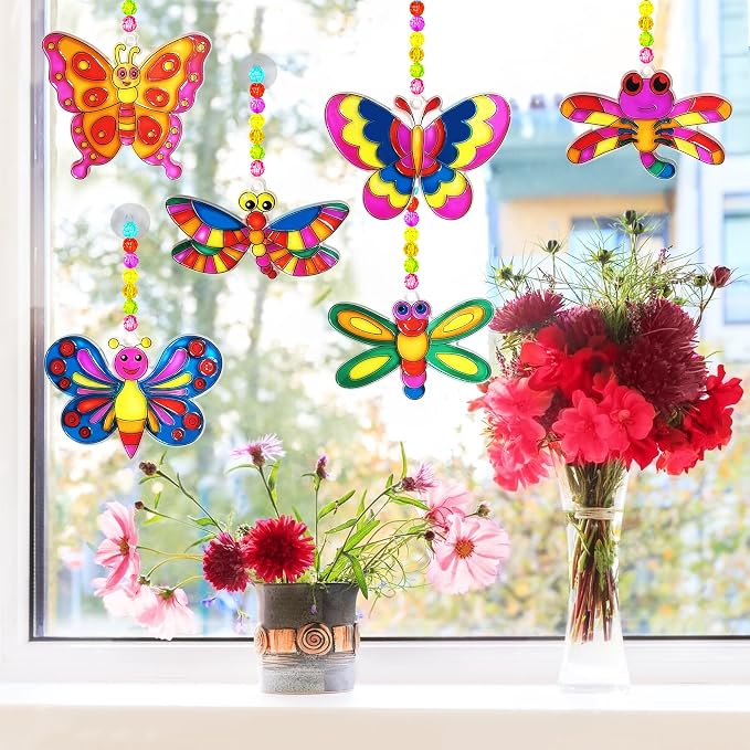 Ayhuhra 30 Set Butterfly Dragonfly Suncatcher Craft Kits, DIY Window Art | Spring and Easter crafts for summer parties, floral decor, garden themes, nature-inspired windows, and seasonal art projects