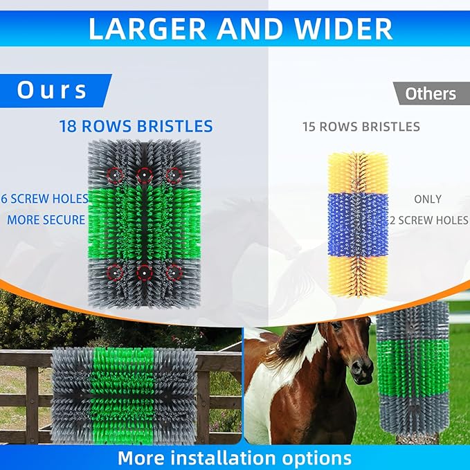 Extra Large Size Livestock Scratching Brush, Upgraded Horse/Goat/Cow/Cattle Scratcher Brush for Grooming, Itch Relief Horse Scratcher Brushes Kit with Two Sets of Mounting Screws(2-Pack,Gray)