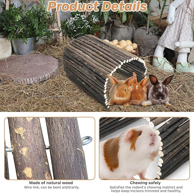 PINVNBY Extra Large Wooden Bunny Ladder Bridge (25 x 15 inches), Rabbits Hideout, House, Tunnel, Rodents Chew Toys for Guinea Pig, Chinchillas, Hedgehogs, Ferrets, Rat