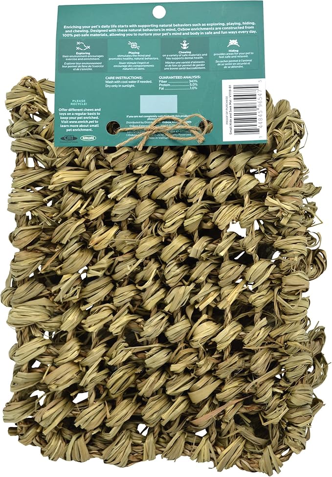 Oxbow Timothy Hay Hide & Seek Mat, Small – Rabbit & Guinea Pig Toys for Chewing & Relaxation, Enrichment for Bunny, Hamster, Chinchilla, Rat, Timothy Hay Small Animal Cage Accessories