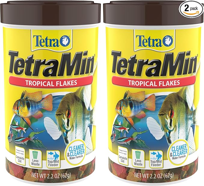 TetraMin Nutritionally Balanced Tropical Flake Food for Tropical Fish, 2.2 oz (Pack of 2)