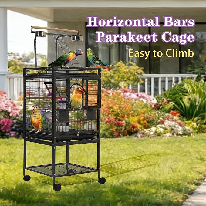 50.8'' Large Parakeet Cage,Small Bird Cage,Cockatiel Cage for Birds,Bird Flight Cages for Parakeets,Bird Travel Cage with Parrot Cage Cover,Toys,PlayTop Detach,Seed Catcher for Canary,Budgie