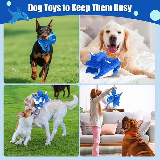 loncoldy Plush Dog Toys, Tough Chew Toys for Dogs, Crinkle Stuffed Squeaky Toy for Small Medium Large Breed, Interactive Plush Toys to Keep Them Busy, Cute Dinosaur Dog Toy, Pet Toys