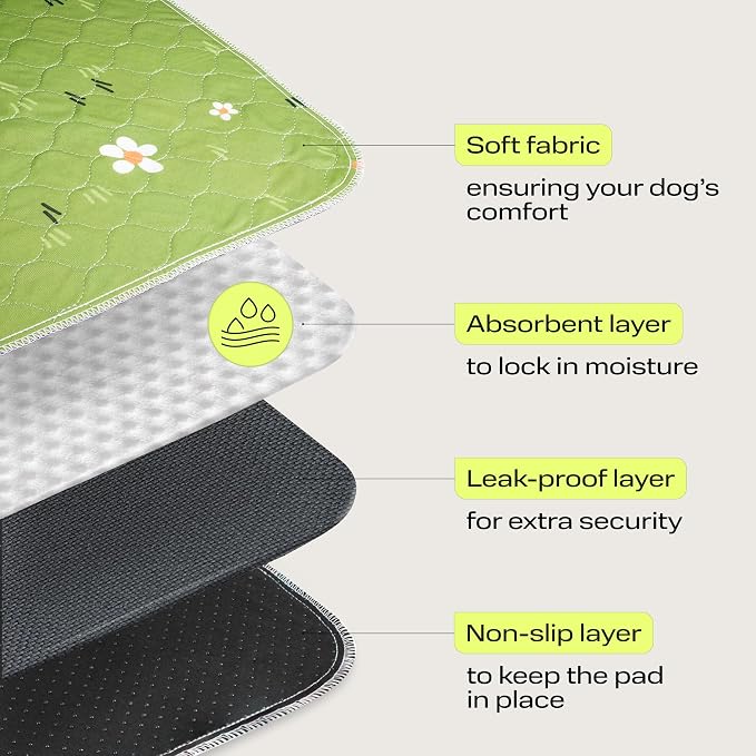 PetSpy Washable Pee Pads for Dogs - Waterproof Reusable Puppy Pads No-Slip Surface - Stylish Dog Potty Training Pads Protect Against Leakage (Grass, 1 Pack - 72" x 72")