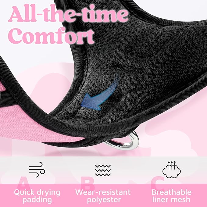 rabbitgoo Dog Harness for Large Dogs, No Pull Pet Vest with 3 Buckles, Adjustable Soft Padded Pet Harness with Easy Control Handle and Reflective Strips, Light Pink, XL