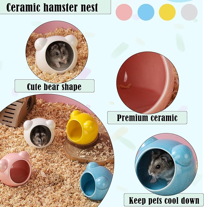 VanEnjoy 2 Pack Ceramic Hamster Hideout Red and Blue Small Animal Hides for Gerbils Mice Cute Summer Cooling Houses for Cage Accessories