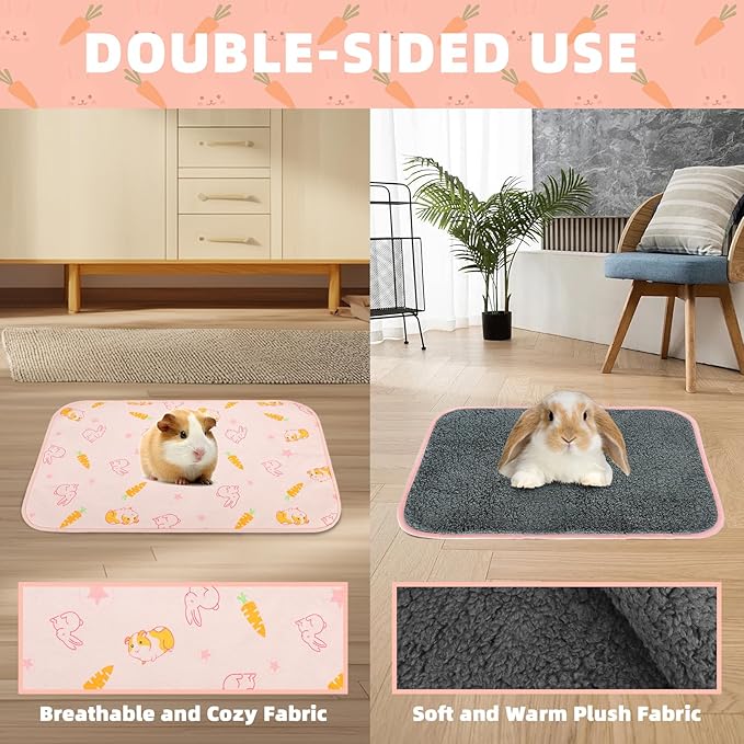 Homimp 4 Pack Guinea Pig Cage Liners, Washable Small Animal Bedding, Waterproof Reusable & Anti Slip Guinea Pig Pee Pad Fast and Super Absorbent Mat for Small Animal Rabbit Bunny Hamster, Pink 12"x12"