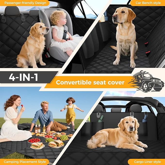 Dog Car Seat Cover for Back Seat,100% Waterproof Scratch Proof Nonslip Seat Cover,600D Heavy Duty Scratch Soft Dog Hammock