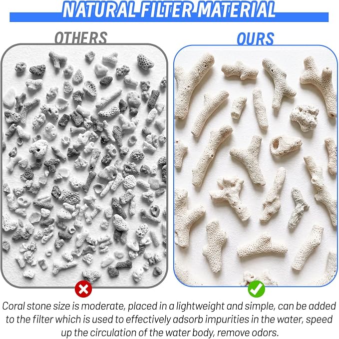 1.32lb/600g Crushed Coral for Freshwater Aquarium, Natural Fish Tank Coral Stone with Mesh Bag, Aquarium Bio Filter Media Bag Reusable Aquarium Filter to Stabilize Water and Raise PH