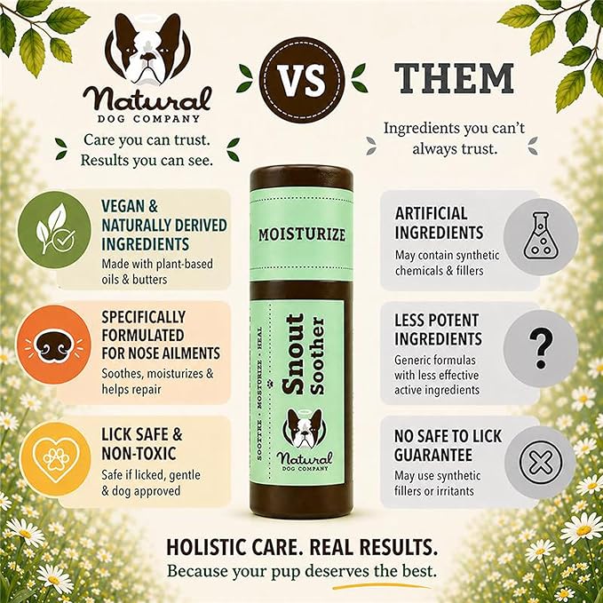 Natural Dog Company Snout Soother Dog Nose Balm – Moisturizing Care for Dry, Crusty, Cracked Noses with Coconut Oil & Shea Butter, Lick Safe Dog Snout Balm for All Breeds – 0.15 oz Travel Stick