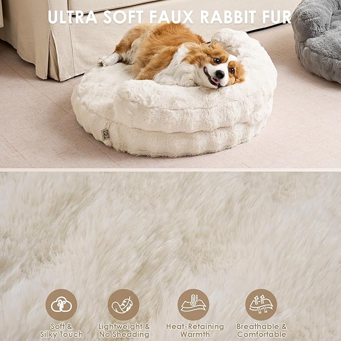 EHEYCIGA Soft Cat Couch Bed for Indoor Cats, Fluffy Extra Small Dog Bed with Removable Washable Cover, Bolster Pet Sofa, Waterproof and Non-Slip, 20" x 20"x 6.5", Cream