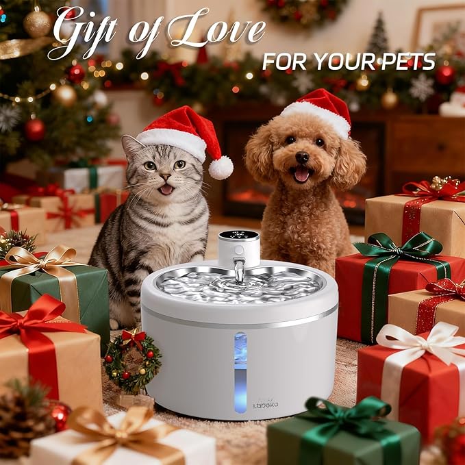 Wireless Cat Water Fountain with [Stainless Steel Tray], 102oz/3L Pet Water Fountain for Cats Inside, Cat Fountain for Drinking with Motion Sensor, Ultra Quiet Pump, Cats & Dogs Gifts (102oz+2Filters)