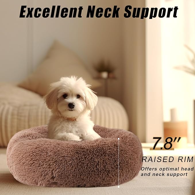 Small Dog Bed, Cat Beds for Indoor Cats, Calming Anti-Anxiety Donut Bed for Puppy and Kitten, Washable Round Fluffy Pet Bed for Small Dogs and Cats(Fits up to 15 lbs Pets)