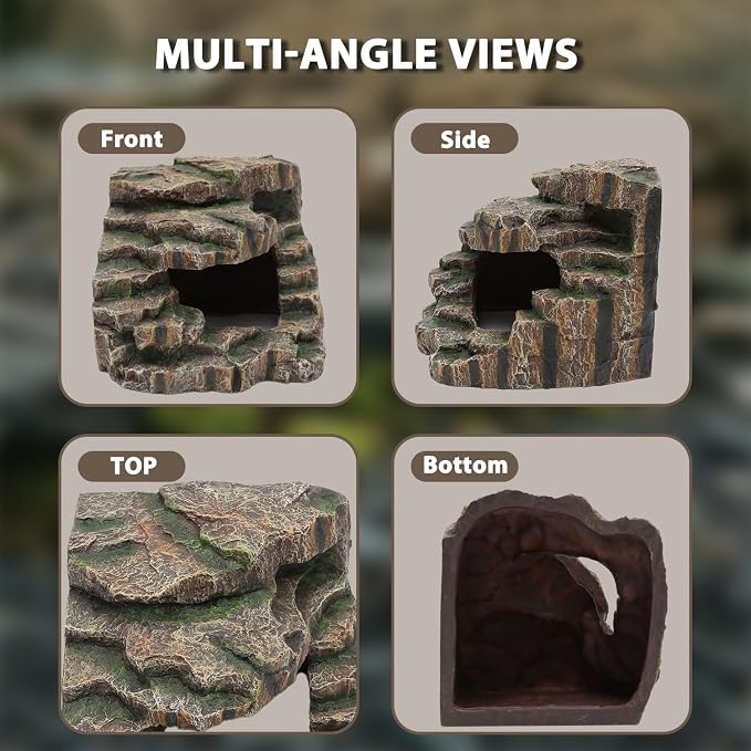 Large Reptile Hide and Basking Platform, Resin Rock Cave for Geckos, Frogs, Turtles and Lizards