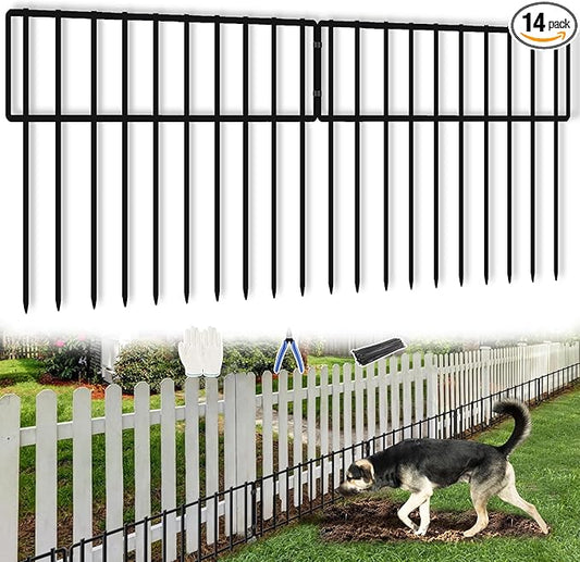 19.83ft(L) X 13inch(H) No Dig Fence, 14 Panels Animal Barrier Fences Rustproof Metal Bottom Fencing Border, Rabbits Dog Digging Blockers Ground Stakes Defense for Outdoor Landscape Patio