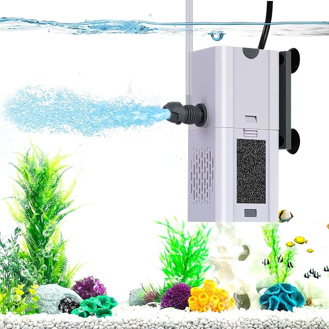 132 GPH 4-In-1 Aquarium Filter, 20-40 Gallon Fish Tank Filters (7 W) | Fish Filter, Filtration And Oxygenation, Filter for Fish Tank with Biochemical Cotton, Multi-Functional Turtle Tank Filter
